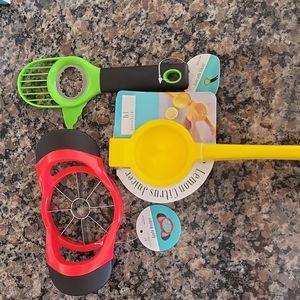 Lot of 3 apple wedger red, lemon citrus uicer yellow, avocado slicer new w/tags
